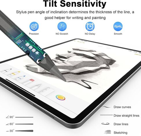 قلم ستايلس لجهاز iPad مع شحن سريع ورفض راحة اليد وحساسية الميل. قلم لجهاز iPad متوافق مع iPad 6/7/8/9/10، iPad Air 3/4/5، iPad Mini 5/6، iPad Pro 11"/12.9" (رمادي) in Saudi Arabia