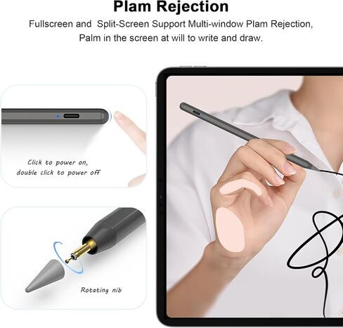 قلم ستايلس لجهاز iPad مع شحن سريع ورفض راحة اليد وحساسية الميل. قلم لجهاز iPad متوافق مع iPad 6/7/8/9/10، iPad Air 3/4/5، iPad Mini 5/6، iPad Pro 11"/12.9" (رمادي) in Saudi Arabia