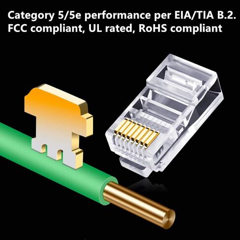 [RJ45 CAT5e Pass-Through Connectors 8P8C Gold Plated 3-Prong Pins for Cat5 Cat5e Ethernet Cables Easy and Fast Termination Unshielded (Pack of 100) in Saudi Arabia