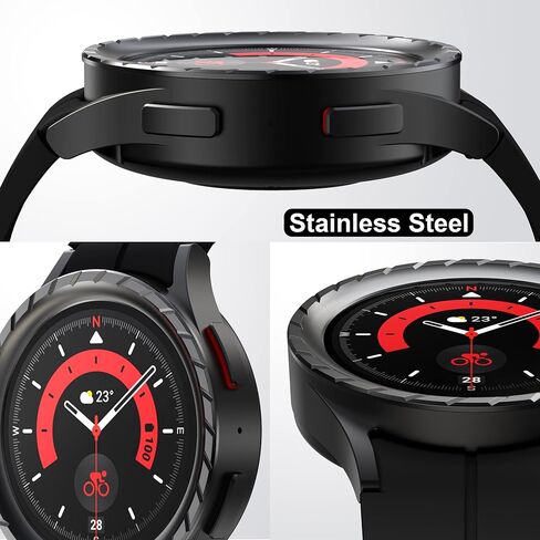 Bezels Compatible with Galaxy Watch 5 Pro 45mm Bezel Ring, Stainless Steel Bezel Adhesive Frame Ring Cover Anti Scratch Bezel Case Accessory - Black in Saudi Arabia