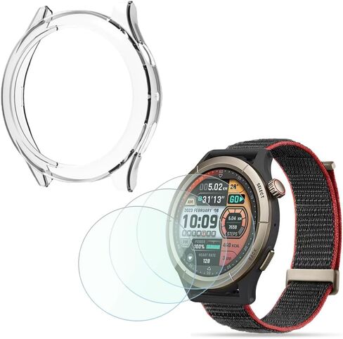 Smart Watch Protective Case and Film Compatible for Amazfit Cheetah Pro, Tempered Glass Screen Protector and PC hard Frame Cover (Pack of 3+1) (black) in Saudi Arabia