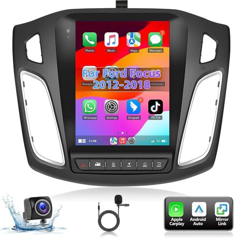 راديو ستيريو للسيارة Podofo Ford Focus 2012-2018 9.7 بوصة شاشة لمس عمودية مع Carplay/Android Auto Bluetooth صوت السيارة مع Android Auto GPS Navigation Mirror Link WiFi FM/RDS Hi-Fi كاميرا احتياطية in Saudi Arabia