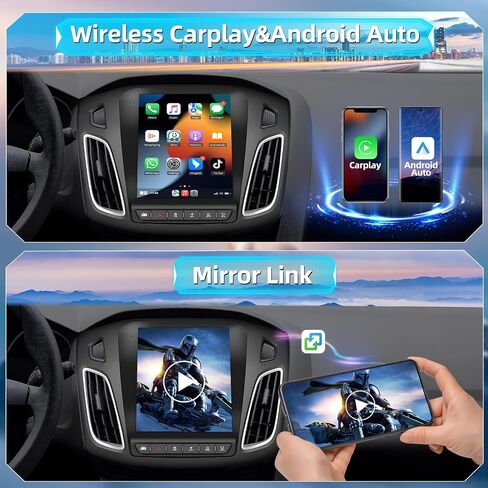 راديو ستيريو للسيارة Podofo Ford Focus 2012-2018 9.7 بوصة شاشة لمس عمودية مع Carplay/Android Auto Bluetooth صوت السيارة مع Android Auto GPS Navigation Mirror Link WiFi FM/RDS Hi-Fi كاميرا احتياطية in Saudi Arabia