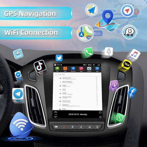 راديو ستيريو للسيارة Podofo Ford Focus 2012-2018 9.7 بوصة شاشة لمس عمودية مع Carplay/Android Auto Bluetooth صوت السيارة مع Android Auto GPS Navigation Mirror Link WiFi FM/RDS Hi-Fi كاميرا احتياطية in Saudi Arabia