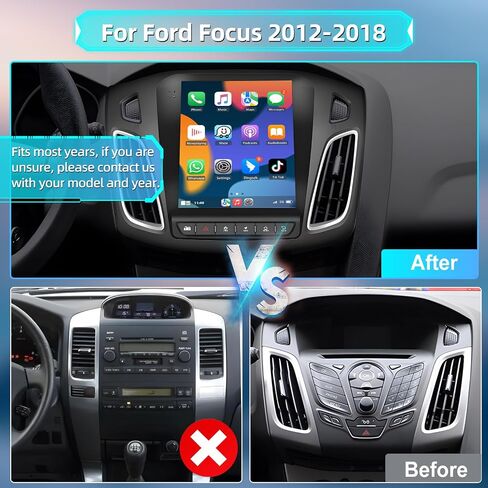 راديو ستيريو للسيارة Podofo Ford Focus 2012-2018 9.7 بوصة شاشة لمس عمودية مع Carplay/Android Auto Bluetooth صوت السيارة مع Android Auto GPS Navigation Mirror Link WiFi FM/RDS Hi-Fi كاميرا احتياطية in Saudi Arabia