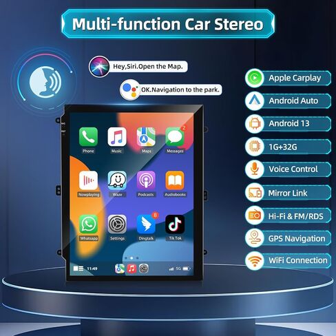 راديو ستيريو للسيارة Podofo Ford Focus 2012-2018 9.7 بوصة شاشة لمس عمودية مع Carplay/Android Auto Bluetooth صوت السيارة مع Android Auto GPS Navigation Mirror Link WiFi FM/RDS Hi-Fi كاميرا احتياطية in Saudi Arabia