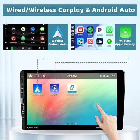 8 Core 4+64GB Android 13 Car Stereo Double Din Wireless Carplay Radio، Hikity 9 بوصة تعمل باللمس راديو Android، Android Auto، 32EQ DSP، Bluetooth 5.0، GPS، WiFi، USB/Type-C، ميكروفون، كاميرا احتياطية، أسود in Saudi Arabia