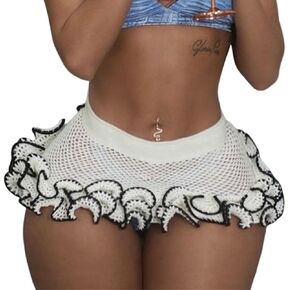 GRAEEN Hallow Knitted Mini Skirt Elastic Ruffle Skirt Novelty Skirt for Women and Girls