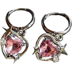 Y2K Heart jewelryset Pink Crystal Pendant Necklace Aesthetic Indie Fairycore Necklace Grunge Coquette Jewelry Accessories for Girls Women