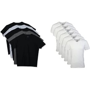 Gildan Men's V-Neck T-Shirts 5 Pack, Multi, Large Men's V-Neck T-Shirts 6 Pack, White, Large