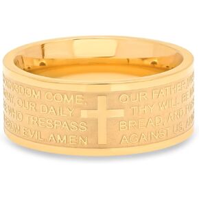 Steeltime Classic Stainless Steel Lords Prayer Ring Band in English or Spanish our father- Padre Nuestro