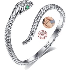 HODEA 2023 New Snake Ring, Snake Ring for Women, Silver Snake Rings Retro Animal Ring Fashion Cubic Zirconia Opening Adjustable Animal Band Ring Fashion Rhinestones Jewelry Gifts