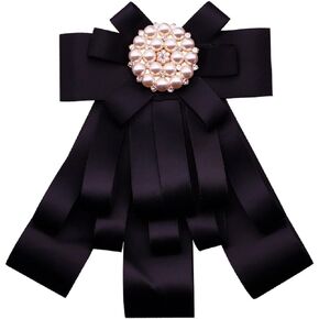 Wcysin Rhinestone Pre-Tied Ribbon Brooch Bow Tie Pin Collar Bow for Women Girls