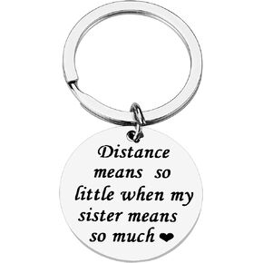 Sister Keychain Gift from Sister, Long Distance Leaving Going Away Apart Sister Keychain Cute Funny Engraved Stainless Steel Key Ring Birthday Christmas Charm Pendent Jewelry Present