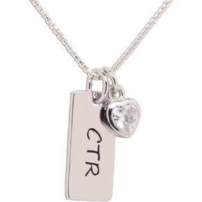 Cherished Moments Girl's Sterling Silver CTR Bar Necklace with Simulated Birthstone Heart Charm