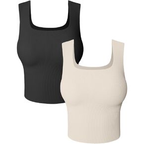 HYZ Women's 2 Piece Tanks Camis Ribbed Sleeveless Workout Going Out Basic Crop Tops