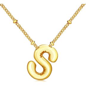 Gold Initial Bubble 3D Letter Necklace for Women Trendy with Beaded Satellite Chain, Dainty Cute Monogram Puffy Balloon Letter Name Necklaces Personalized Jewelry Gift