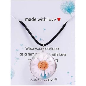 Real Dried Daisy Flower Necklace Handmade Pressed Natural Flowers with Thick Glass Sweet Jewelry for Women Girls