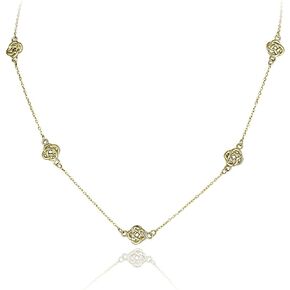 Hoops & Loops 925 Sterling Silver Love Knot Flower Station Chain Necklace for Women Teen Girls, Silver, Yellow Gold, Rose Gold