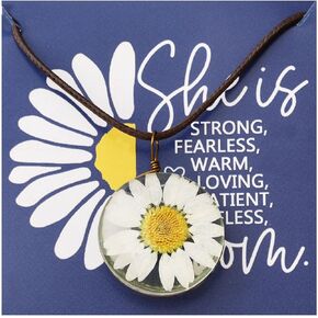 CENWA Daisy Flower Necklace Real Dried Flower Necklace Handmade Pressed Flowers Jewelry Gift for Nature Lovers