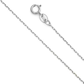 The World Jewelry Center 14k REAL Yellow OR White Gold Solid 1mm Oval Angled Cut Rolo Cable Chain Necklace with Spring Ring Clasp