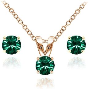 GemStar USA Rose Gold Flashed Sterling Silver Solitaire Necklace & Stud Earrings Set Made with European Crystals