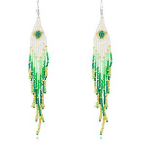 Long Beaded Tassel Earrings Bohemian Bead Handmade Earrings for Women Girls Classic Fringe Drop Dangle Earrings for Gifts in Kuwait
