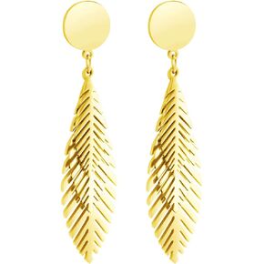 555Jewelry Stainless Steel Dangle Drop Stud Layered Feather Earrings for Women