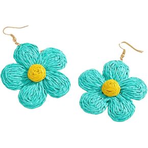Rattan Earrings Handmade Exaggerated retro rattan big flowers dangle earrings bohemian lightweight straw wicker woven earrings