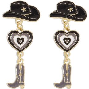 Cowboy Cowgirl Boot Hat Dangle Earrings Cute Western Country Style Earrings Cowboy Enamel Statement Earrings For Women Girls