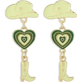 Cowboy Cowgirl Boot Hat Dangle Earrings Cute Western Country Style Earrings Cowboy Enamel Statement Earrings For Women Girls