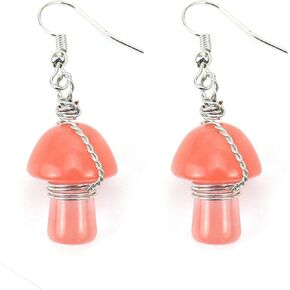 Crystal Mushroom Drop Earrings Natural Raw Amethyst Mushroom Shaped Dangling Earrings Healing Crystals Earrings for Women Girl Energy Reiki Balancing Jewelry