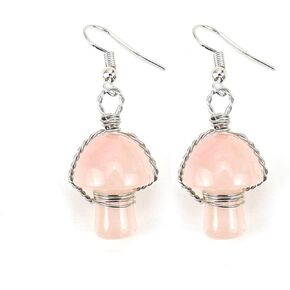 Crystal Mushroom Drop Earrings Natural Raw Amethyst Mushroom Shaped Dangling Earrings Healing Crystals Earrings for Women Girl Energy Reiki Balancing Jewelry