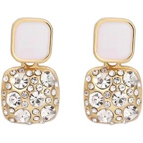 Dainty Purple Crystal Drop Earrings for Women Rhinestone Earrings Dangling Geometric Square Earrings Cubic Zirconia Earrings Statement Wedding Jewelry Birthday Gift for Women Girls