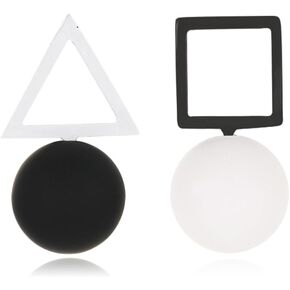 MIGUO STORE Chic Simple Hollow Asymmetric Triangle Ball Earrings Unique Personalized Black White Drop Dangle Earrings For Women Girls