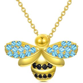 PARYFO Bee Pendant Necklace 925 Sterling Silver Gold Bee Necklaces for Women Bee Jewelry Gifts for Women Teen Girls Christmas Birthday Gifts