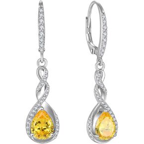 925 Sterling Silver Drop Earrings with Cubic Zirconia Leverback Dangle Earrings Infinity Knot Birthstone Jewelry Gifts for Women
