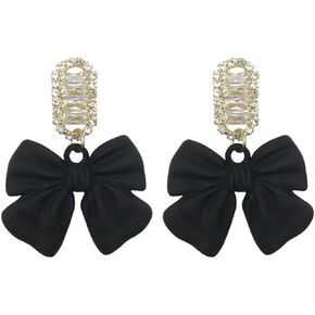 Ribbon Bow Dangle Earrings Vintage Black Red Luxury Crystal Bow Tie Sparkly Party Sweet Wedding Bride Earrings