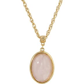 1928 Jewelry "Semi-Precious Collection" 14k Gold Dipped Oval Pendant Necklace, 16"
