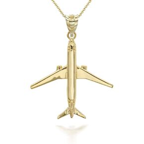 Aircraft Jewelry 14K Yellow Gold Airplane Aircraft Aviation Traveler Charm Pendant Necklace - Choose Pendant Only or Necklace w/ 16"-22" Chain