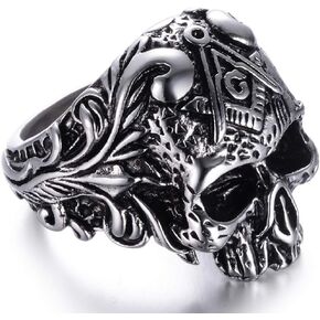 Jude Jewelers Stainless Steel Gothic Skull Vintage Masonic Biker Ring