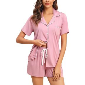 Women Pajamas Set Short Sleeve Sleepwear Soft Button Down Pjs Set 2 Piece Lounge Set with Pockets S-XXL