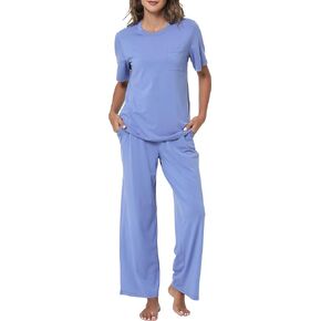 GYS Women's Pajama Set - Viscose Made from Bamboo, Short Sleeve Sleepwear with Pants Soft Pjs Lounge Set