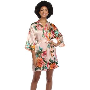MissNina Women's Floral Satin Kimono Robes Short Silky Bridesmaid Robes Sleepwear