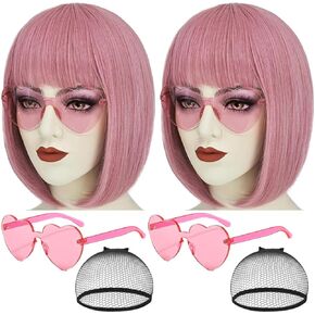 2 قطعة شعر مستعار بوب أخضر للنساء مع زجاج شعر مستعار أخضر قصير مع الانفجارات شعر مستعار ناعم لطيف مع غطاء شعر مستعار للحفلات التنكرية S103GR in Kuwait