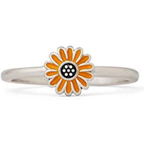Pura Vida Silver-Plated Enamel Sunflower Ring - Brass Base Band Design - Sizes 5-9