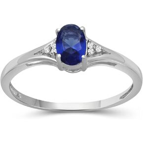 JEWELEXCESS Birthstone Jewelry – Sterling Silver Ring Jewelry with White Diamond Accent – Gemstone Rings with Hypoallergenic Sterling Silver Band