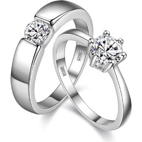Uloveido 1 Pair Wedding Engagement Couple Ring Set for Women and Men Valentine's Day Gift - Anniversary Promise Ring Set in Silver Color for Boyfriend and Girlfriend J002