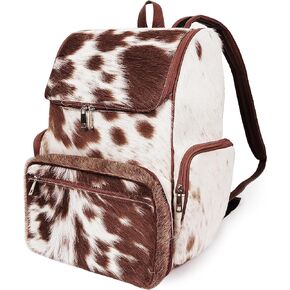 UGFashions Cowhdie Leather Backpack Rucksack/Knapsack Multi Animal Print Bag Casual Daypack Brown & White Travel Shoulder Bag