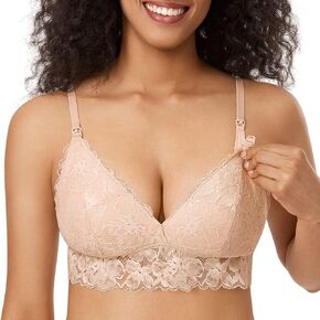 MOMANDA Women's Lace Nursing Bras Plus Size Lace Bralette Wireless Padded Maternity Breastfeeding Pregnancy Bras